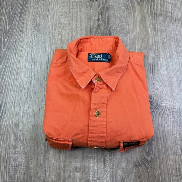 Polo Ralph Lauren Mens Orange Long Sleeve Button Up Workwear Shirt Size Large - Picture 1 of 12